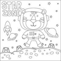 Vector illustration of cute cartoon astronauts little animal in space, Childish design for kids activity colouring book or page.