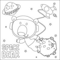 Vector illustration of cute cartoon astronauts little animal in space, Childish design for kids activity colouring book or page.