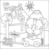 vector ilustración de divertido animal conducción el blanco coche. infantil diseño para niños actividad colorante libro o página.