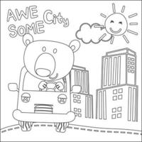 vector ilustración de divertido animal conducción el blanco coche. infantil diseño para niños actividad colorante libro o página.