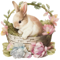 Bunny Floral Easter Basket Watercolor Painting Style png