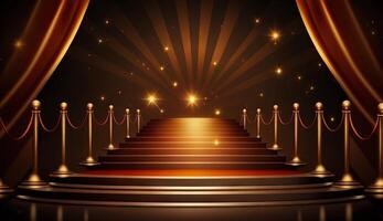 Red Carpet Bollywood Stage. Steps Spot Lights. Golden Royal Awards Graphics Background. photo