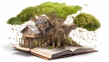 a treehouse built around a giant book. photo