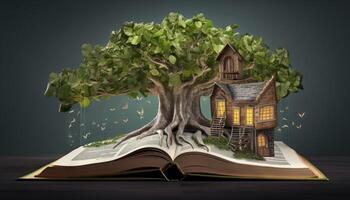 a treehouse built around a giant book. photo