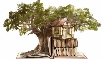 a treehouse built around a giant book. photo