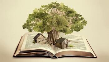 a treehouse built around a giant book. photo