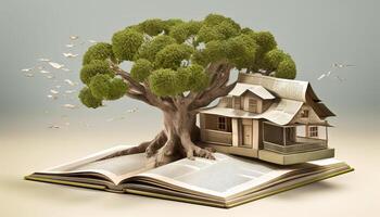 a treehouse built around a giant book. photo