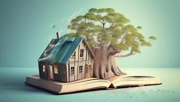 a treehouse built around a giant book. photo