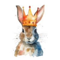 Watercolor bunny with crown. png