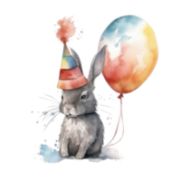 Rabbit with birthday balloons. png