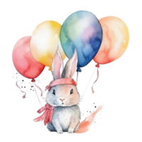 Hase mit Geburtstag Luftballons. png