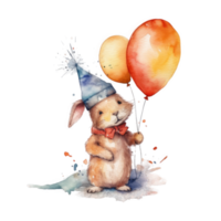 Rabbit with birthday balloons. png