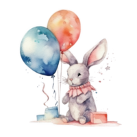 Rabbit with birthday balloons. png