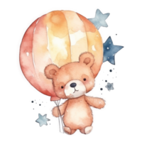 Cute Teddy Bear with Balloon Watercolor png