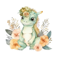 Cute watercolor iguana. png