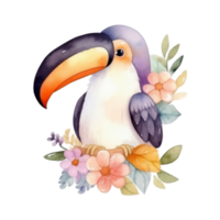 Cute watercolor toucan bird. png