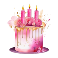 Pink watercolor birthday cake. png