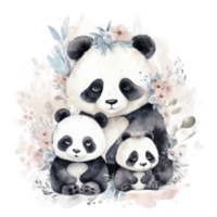 Cute watercolor panda family, png