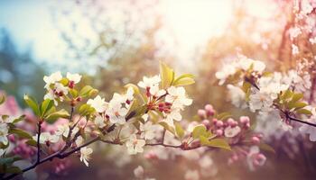 nature background with spring blooming flowers. photo