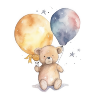 Cute Teddy Bear with Balloon Watercolor png