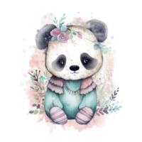Cute watercolor panda isolated. png