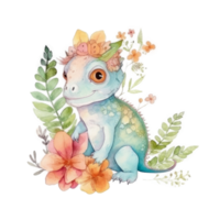 Cute watercolor iguana. png