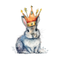 Watercolor bunny with crown. png