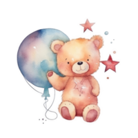 Cute Teddy Bear with Balloon Watercolor png