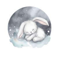 Cute watercolor night bunny. png