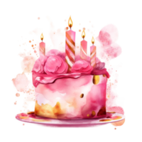 Pink watercolor birthday cake. png