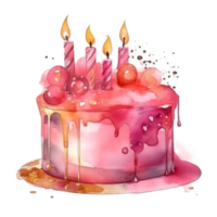 Pink watercolor birthday cake. png