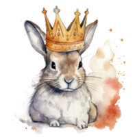 Watercolor bunny with crown. png