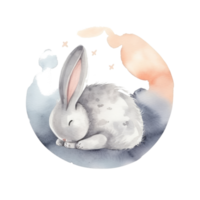 Cute watercolor night bunny. png