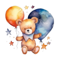 Cute Teddy Bear with Balloon Watercolor png