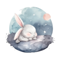 Cute watercolor night bunny. png