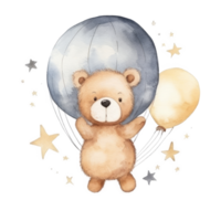 Cute Teddy Bear with Balloon Watercolor png