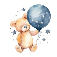 Cute Teddy Bear with Balloon Watercolor png