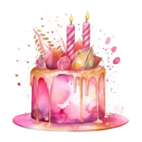 Pink watercolor birthday cake. png