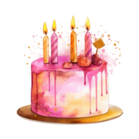 Pink watercolor birthday cake. png