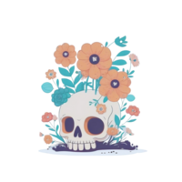 Illustration of Skull with Flowers. Floral, Human Skull. png