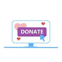 Flat style monitor with donate button. vector