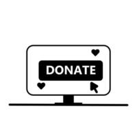 Flat style black and white monitor with donate button. vector