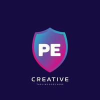 PE initial logo With Colorful template vector