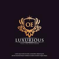 OE initial letter luxury ornament gold monogram logo template vector art.