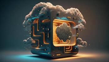 digital cloud storage icon server online social network. photo