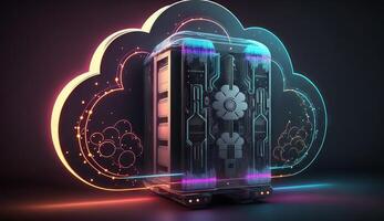 digital nube almacenamiento icono servidor en línea social red. generativo ai foto