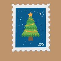 Vector Image Of A Postage Stamp With A Christmas Tree