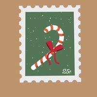 Candy Stick On A Christmas Stamp vector
