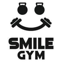 Modern vector flat design simple minimalist logo template of smile happy laugh gym fitness head mascot character vector collection for brand, emblem, label, badge. Isolated on white background.