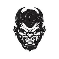 angry banshee, vintage logo concept black and white color, hand drawn illustration vector